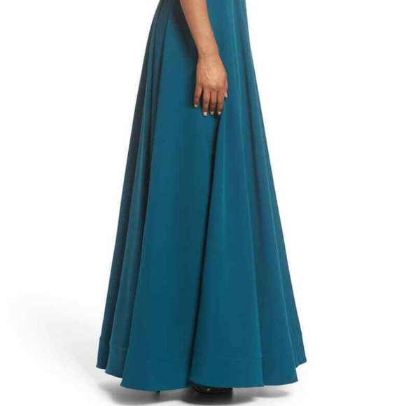 MAC DUGGAL BEADED WAIST TEAL BALL-GOWN sz 20 - Picture 7 of 10